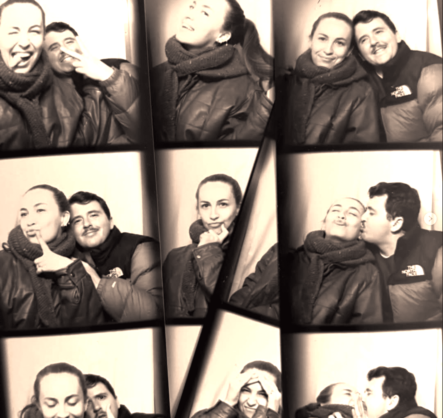 Lior and Sam in a black and white photo booth strip